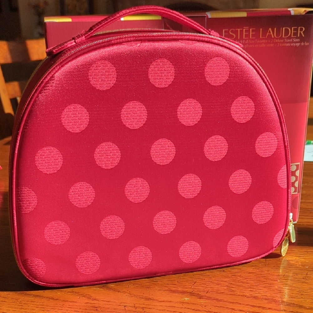 Estee Lauder Fuchsia Polka Dot Cosmetic Case